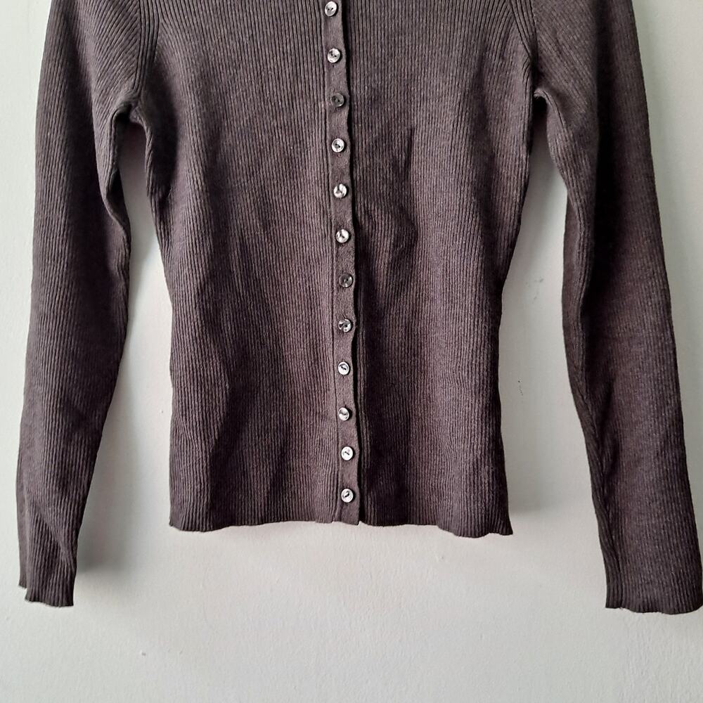 Quince Fitted Ribbed Cardigan Cotton Cashmere Mocha Heather Brown Womens Size S - Picture 8 of 11